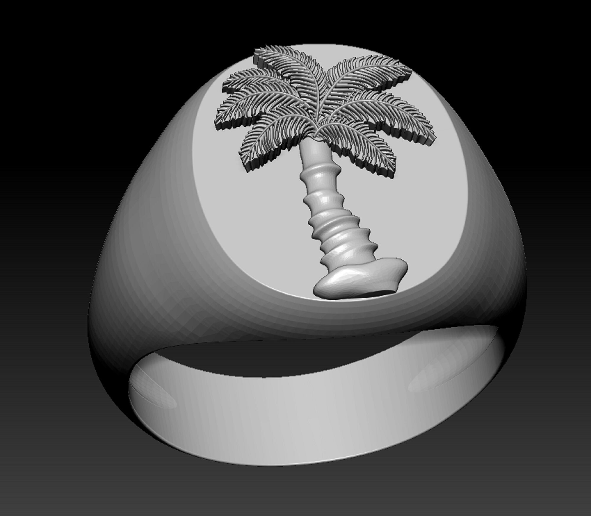 Mens Palm Tree Signet Ring  Three options  3D print model_1