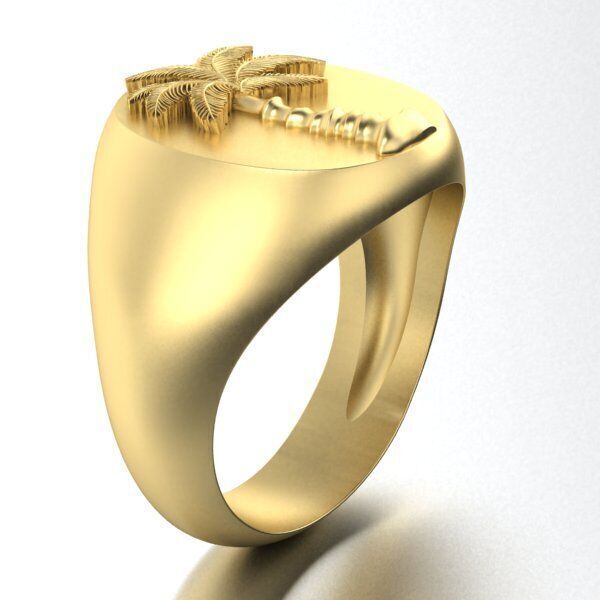 Mens Palm Tree Signet Ring  Three options  3D print model_3