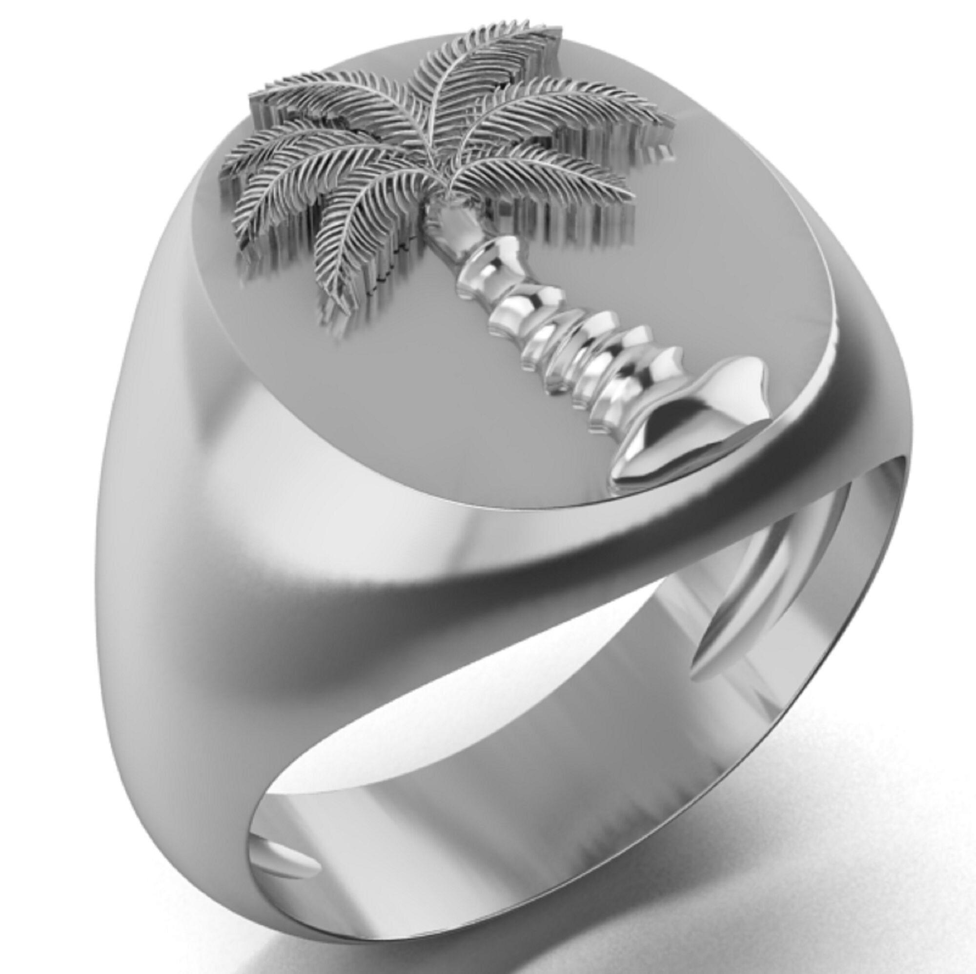 Mens Palm Tree Signet Ring  Three options  3D print model_9