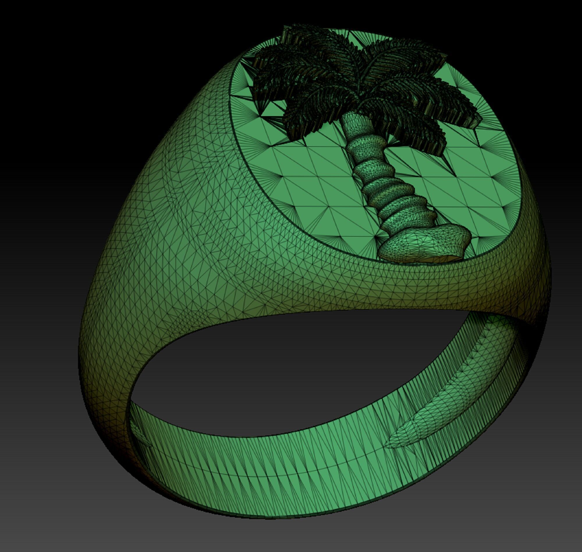 Mens Palm Tree Signet Ring  Three options  3D print model_11
