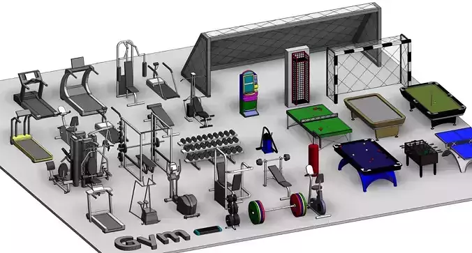 Sports Gym Soccer Billiard Revit Family Parameter Bundle 3D model
