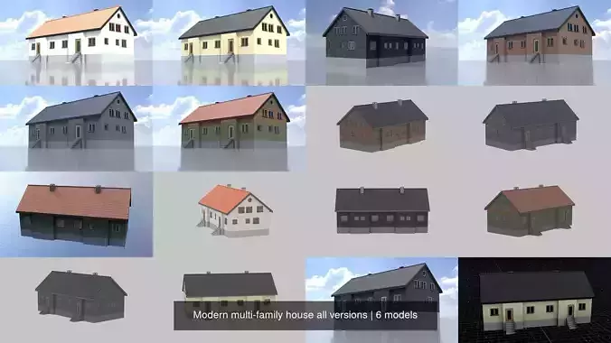 Modern multi-family house all versions 3D Model Collection