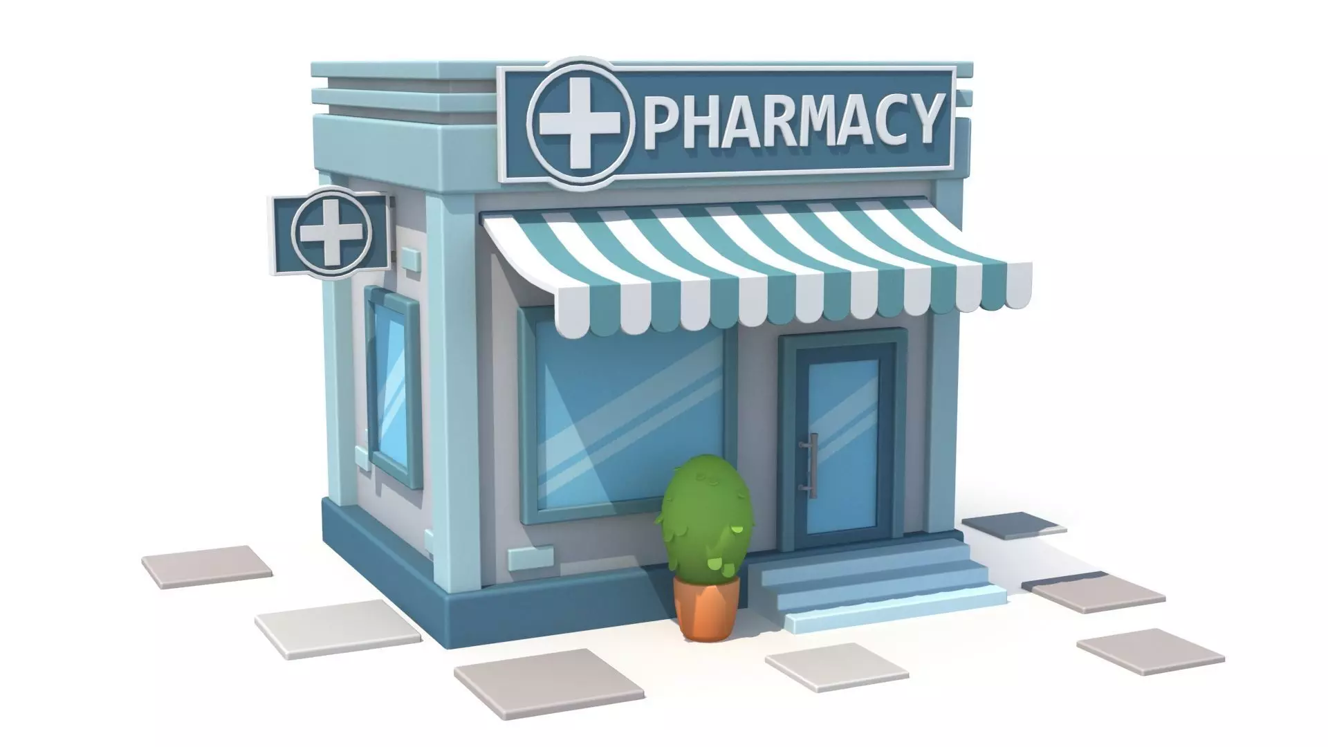 Cartoon pharmacy Low-poly 3D model_0