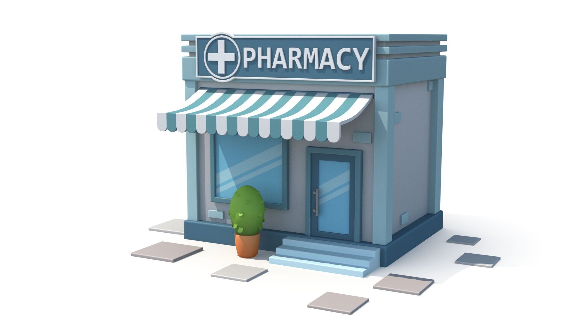 Cartoon pharmacy Low-poly 3D model_1