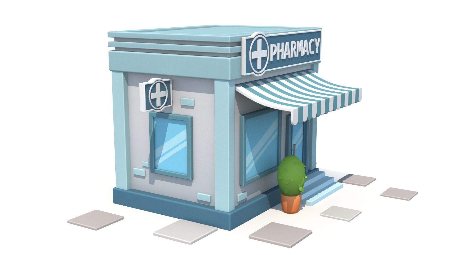 Cartoon pharmacy Low-poly 3D model_4