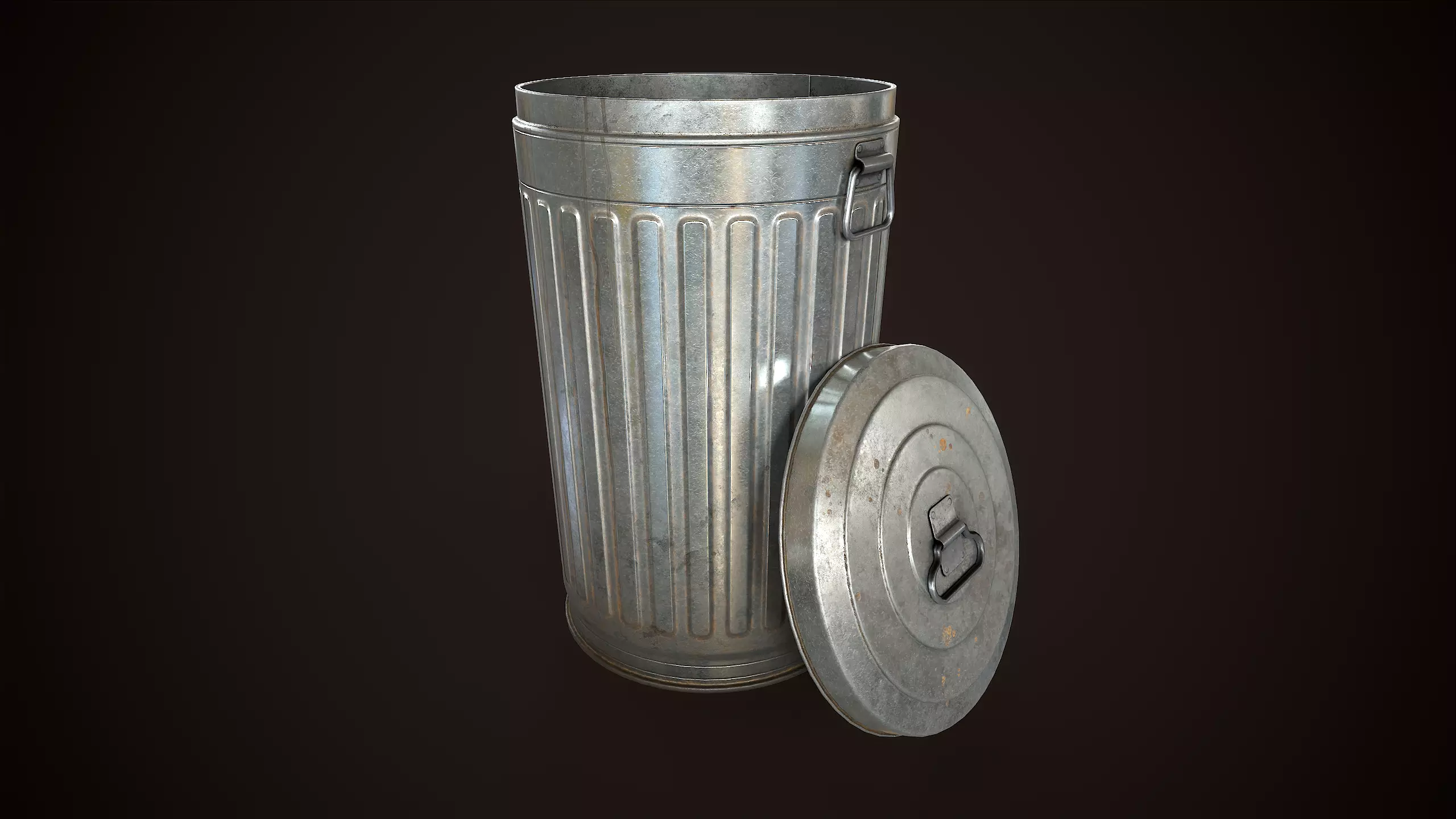 Metal trash can Low-poly 3D model_0