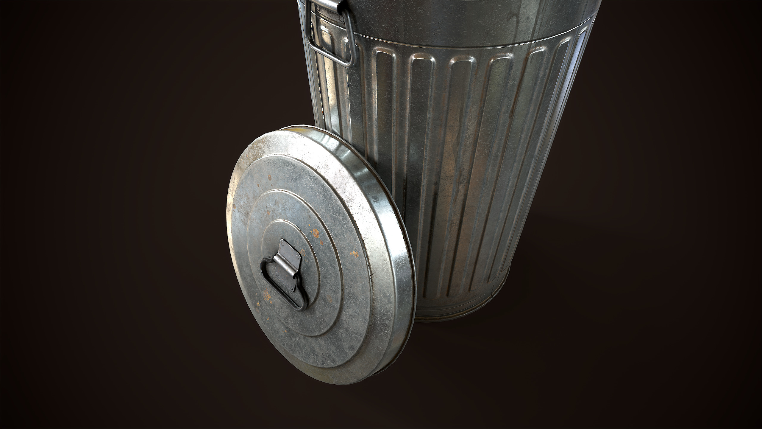 Metal trash can Low-poly 3D model_2