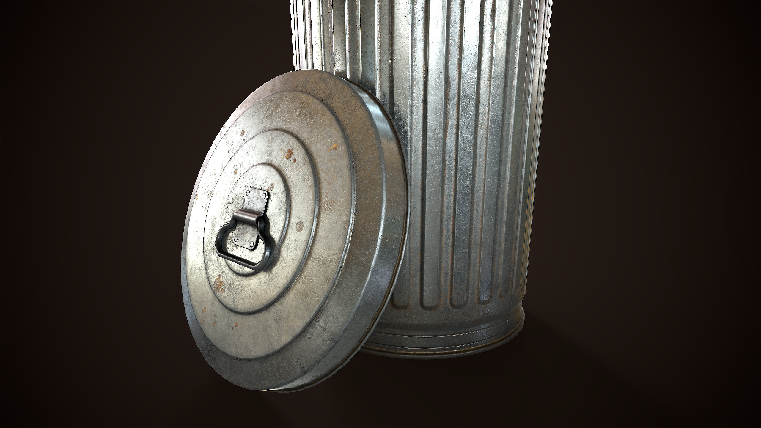 Metal trash can Low-poly 3D model_1