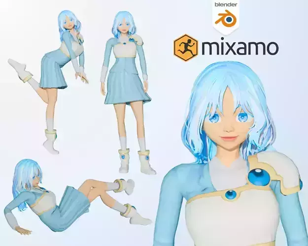 Mina Character Model Blender Rigged  Mixamo Animated Low-poly 3D model