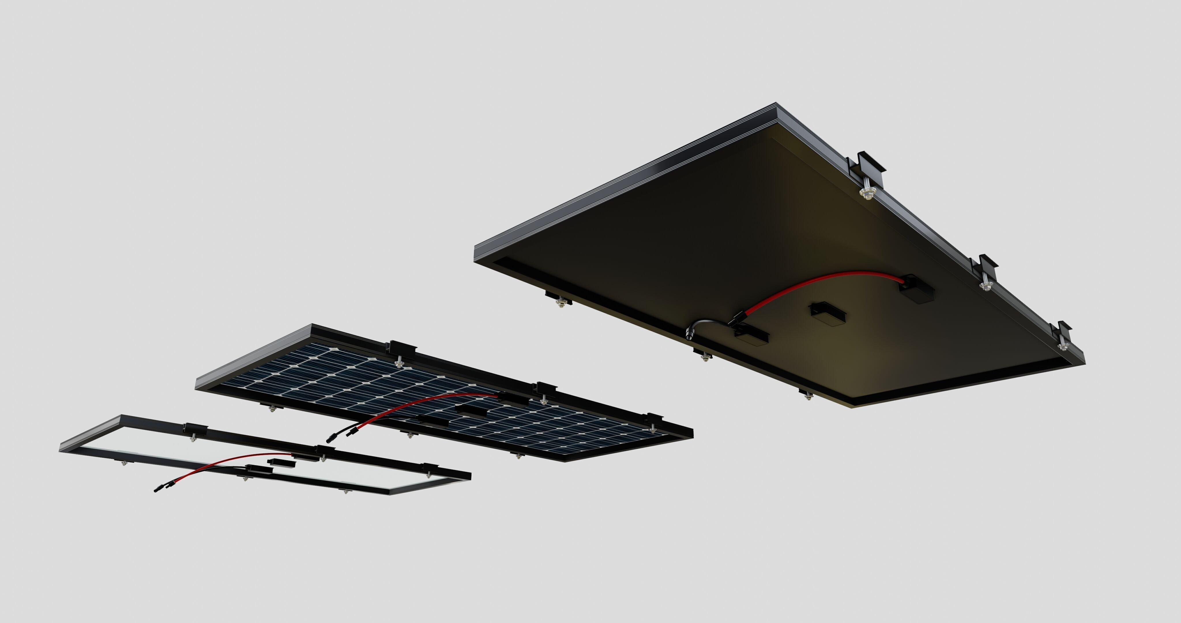 Black Framed Solar Panel 160W 1480x670x35mm 3D model_30