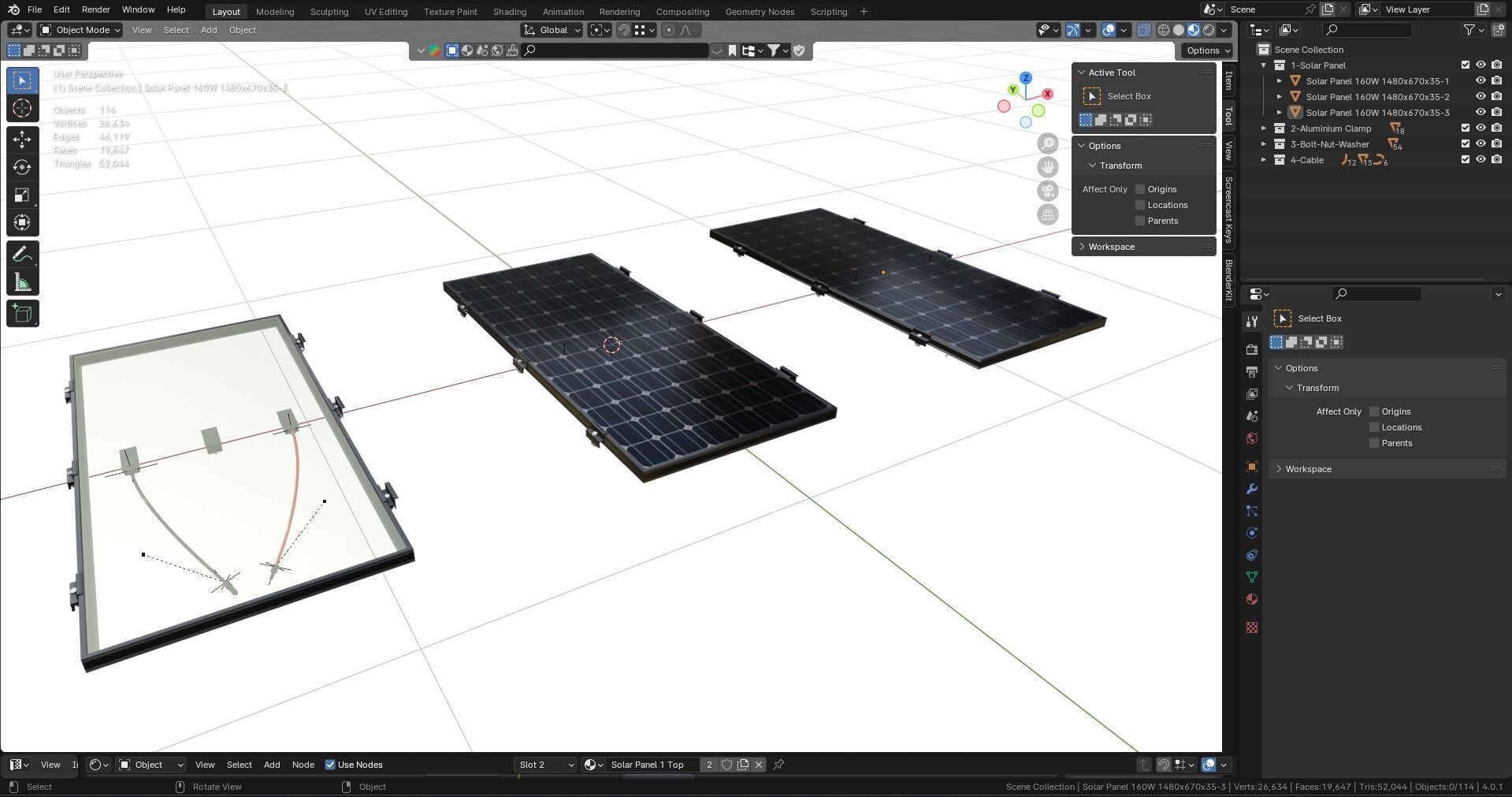 Black Framed Solar Panel 160W 1480x670x35mm 3D model_25