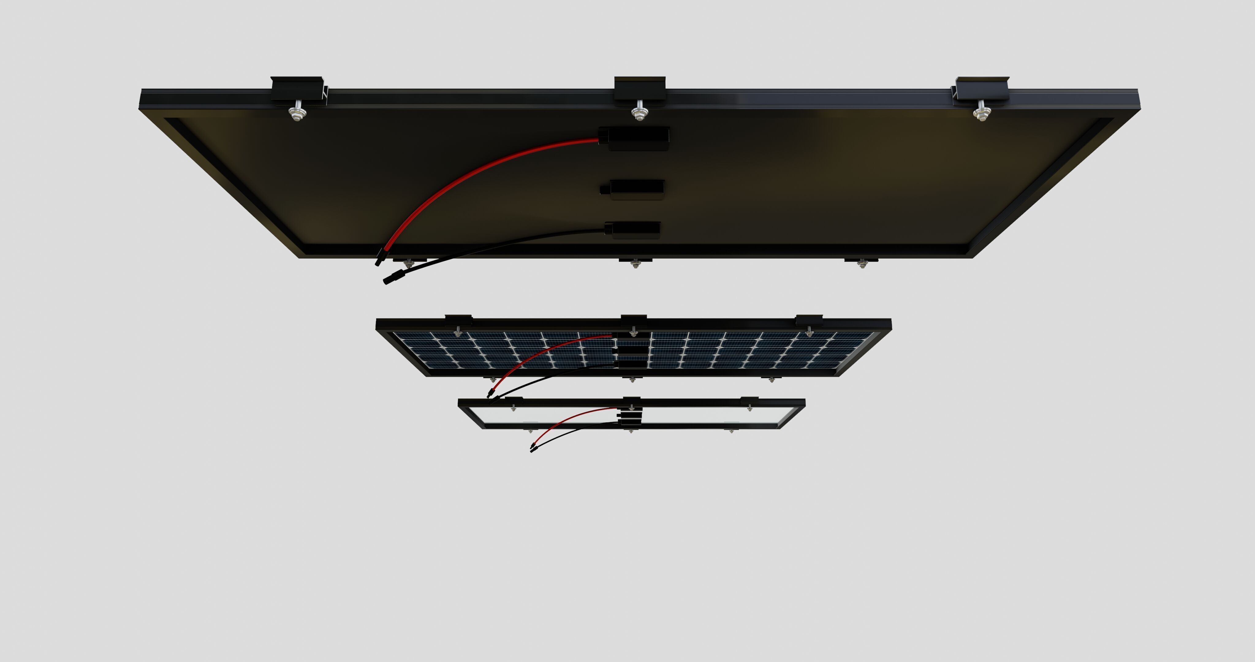 Black Framed Solar Panel 160W 1480x670x35mm 3D model_2