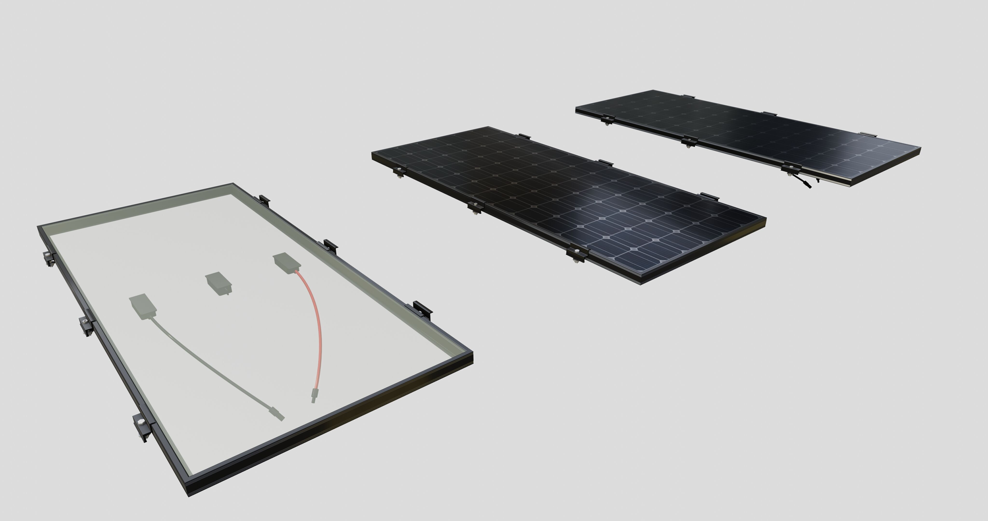 Black Framed Solar Panel 160W 1480x670x35mm 3D model_23