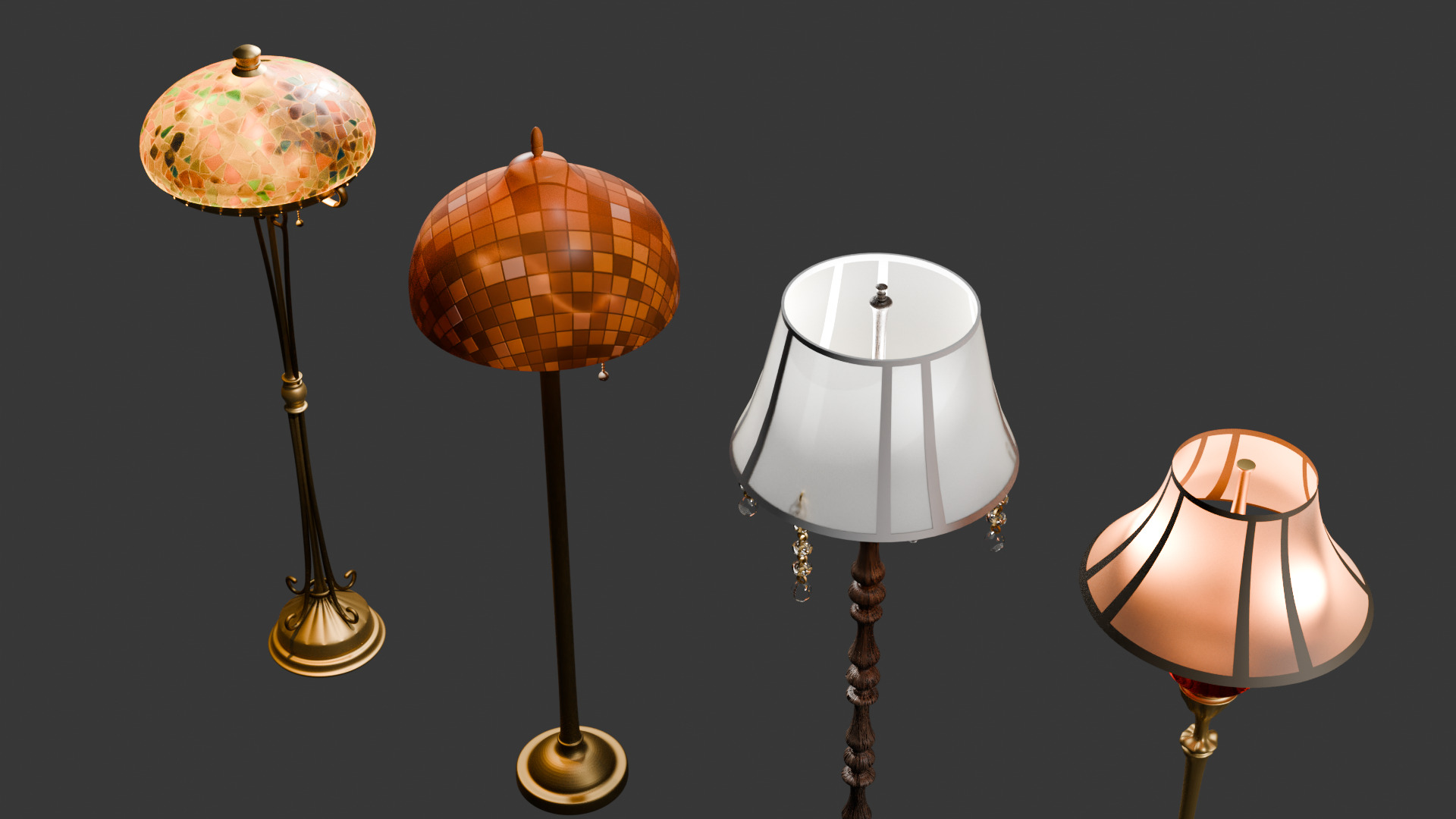 Vintage Brass Floor Lamp Pack 3D model_7