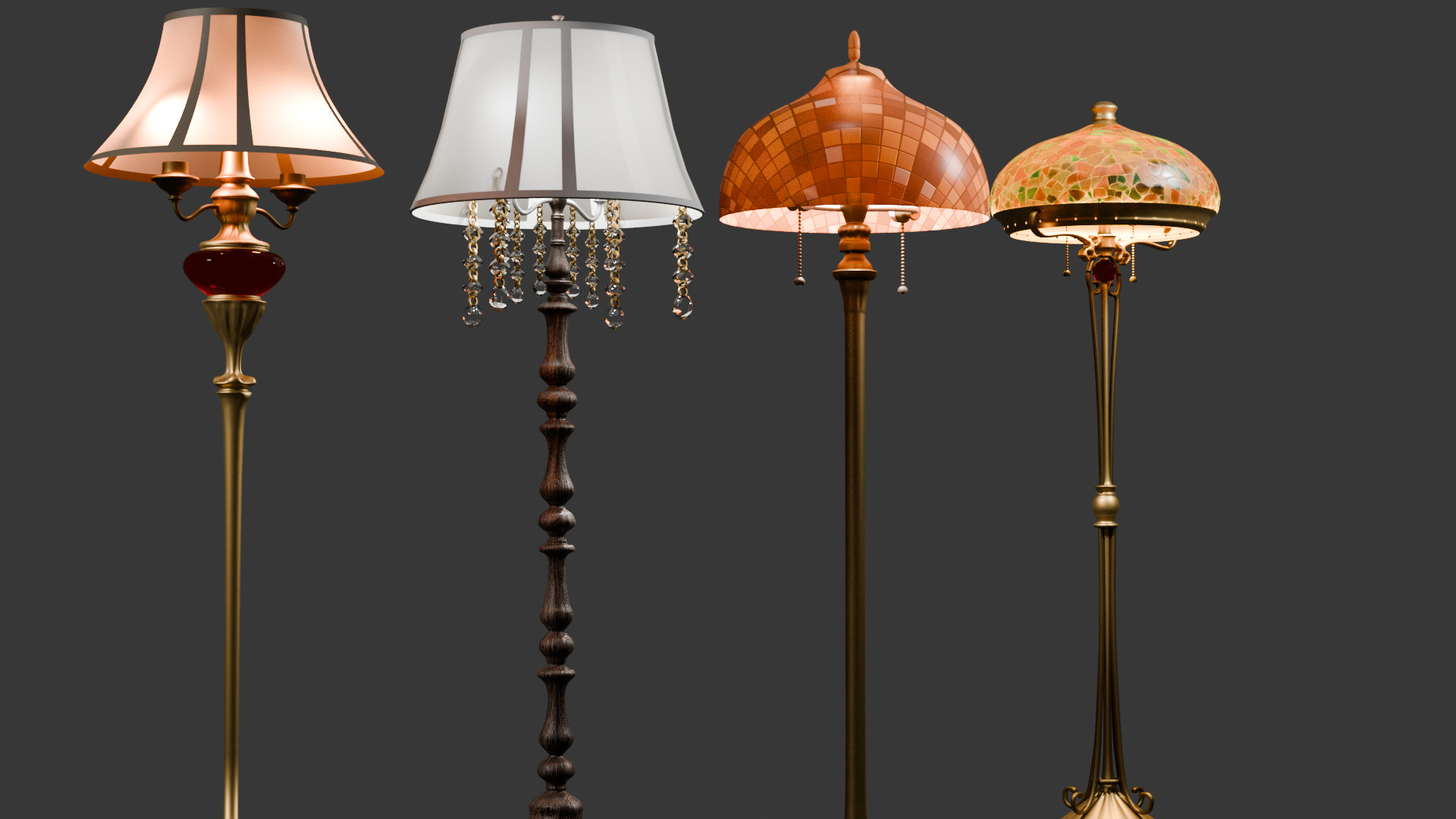 Vintage Brass Floor Lamp Pack 3D model_8