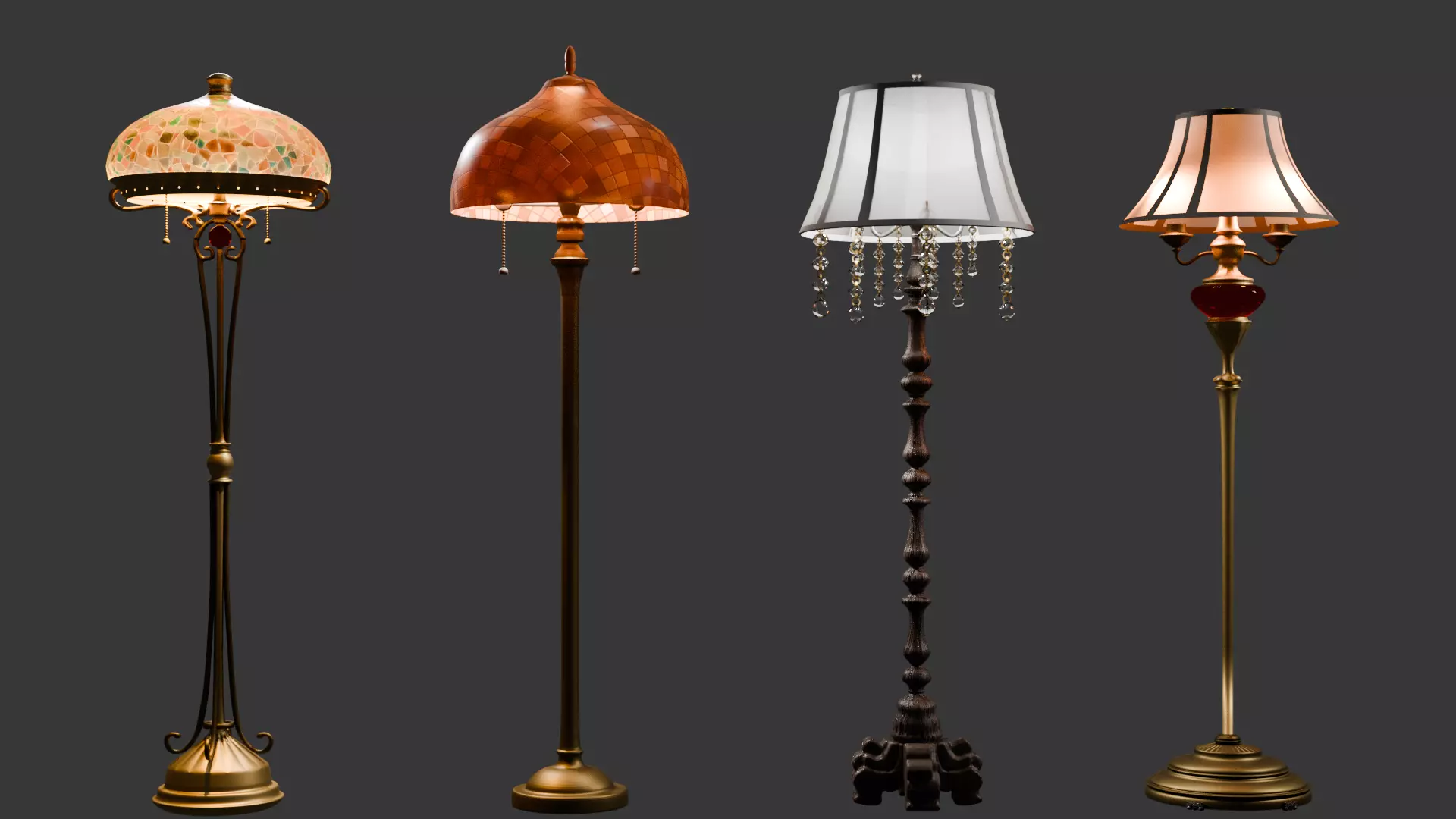 Vintage Brass Floor Lamp Pack 3D model_6