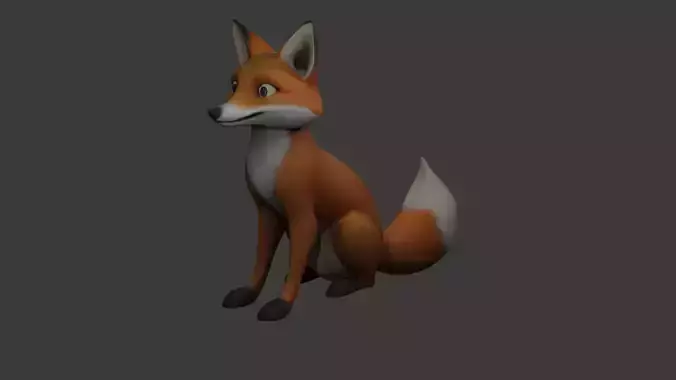 Stylized sitting fox Low-poly 3D model