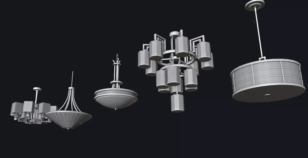 Japanese Chinese Lights Chandelier Low-poly 3D model_0