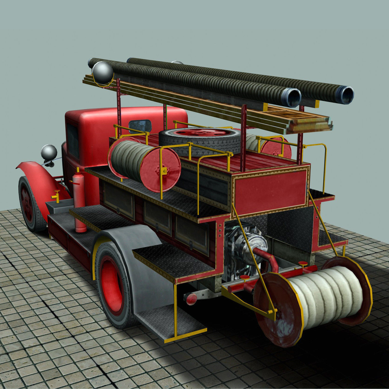 Firetruck PMG-1 Low-poly 3D model_9