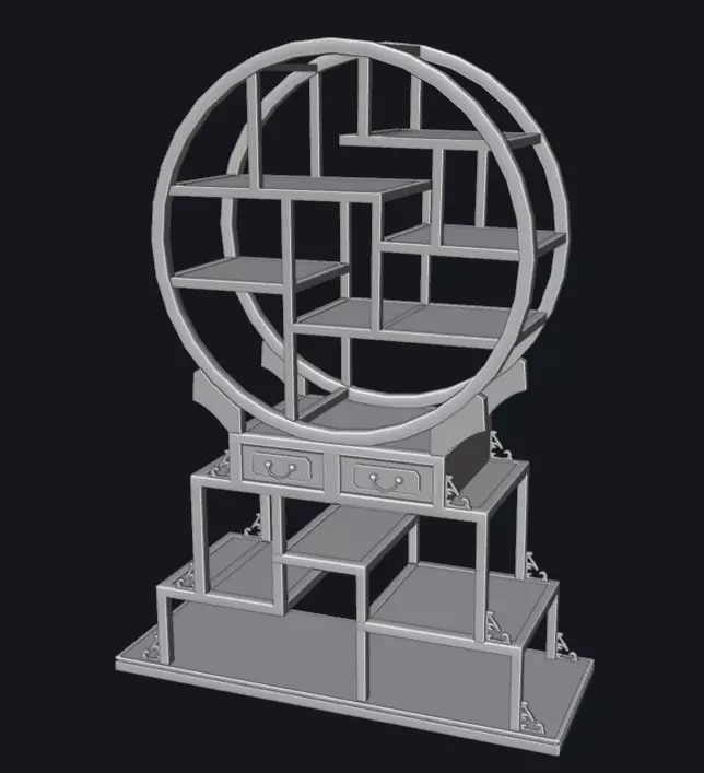 Chinese style circle shelf Low-poly 3D model_0