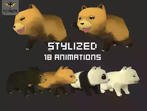 Low Poly Toon Bear Cub and Panda  Low-poly 3D model