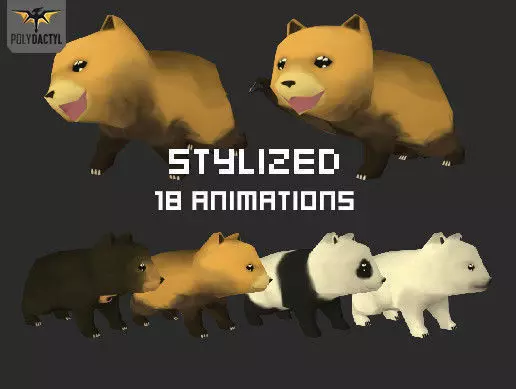 Low Poly Toon Bear Cub and Panda Low-poly 3D model_0
