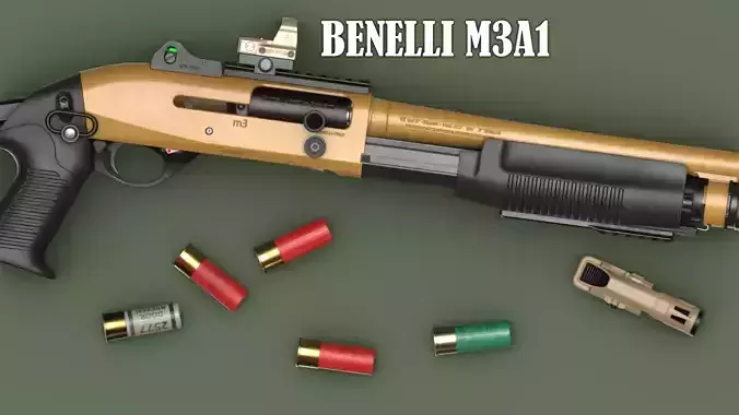 Benelli M3A1 Pack - ADF Combat Shotgun System - Game Asset Low-poly 3D model