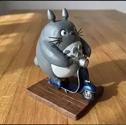 Totoro Riding Vintage Moped  STL 3D Print Model