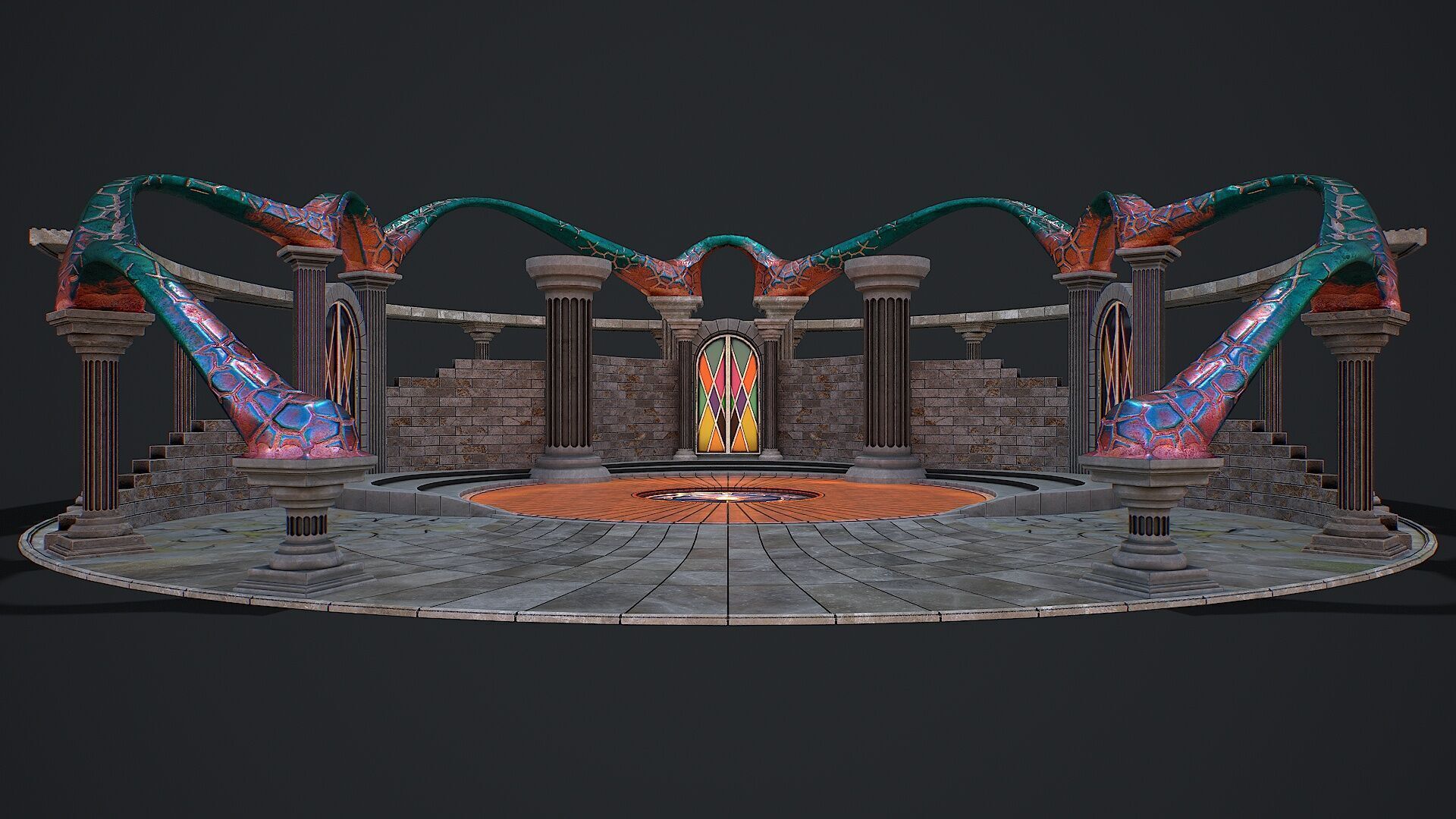 Fantasy fight arena Low-poly 3D model_5