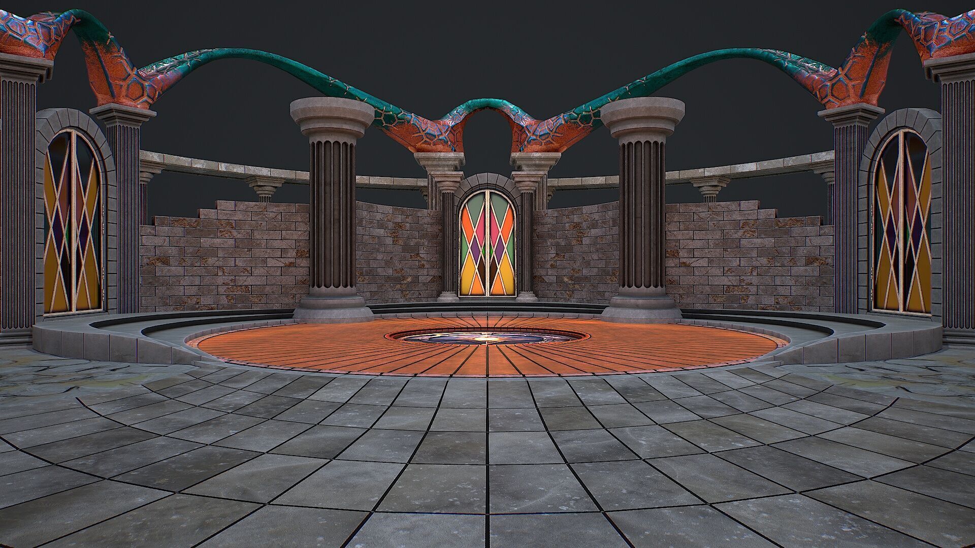 Fantasy fight arena Low-poly 3D model_9