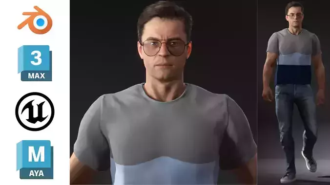 Summer Casual Male Character Rigged Animated Low-poly 3D model