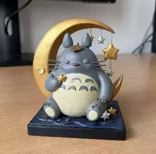 Sleeping Totoro on Moon 3D Printable Figurine 3D print model