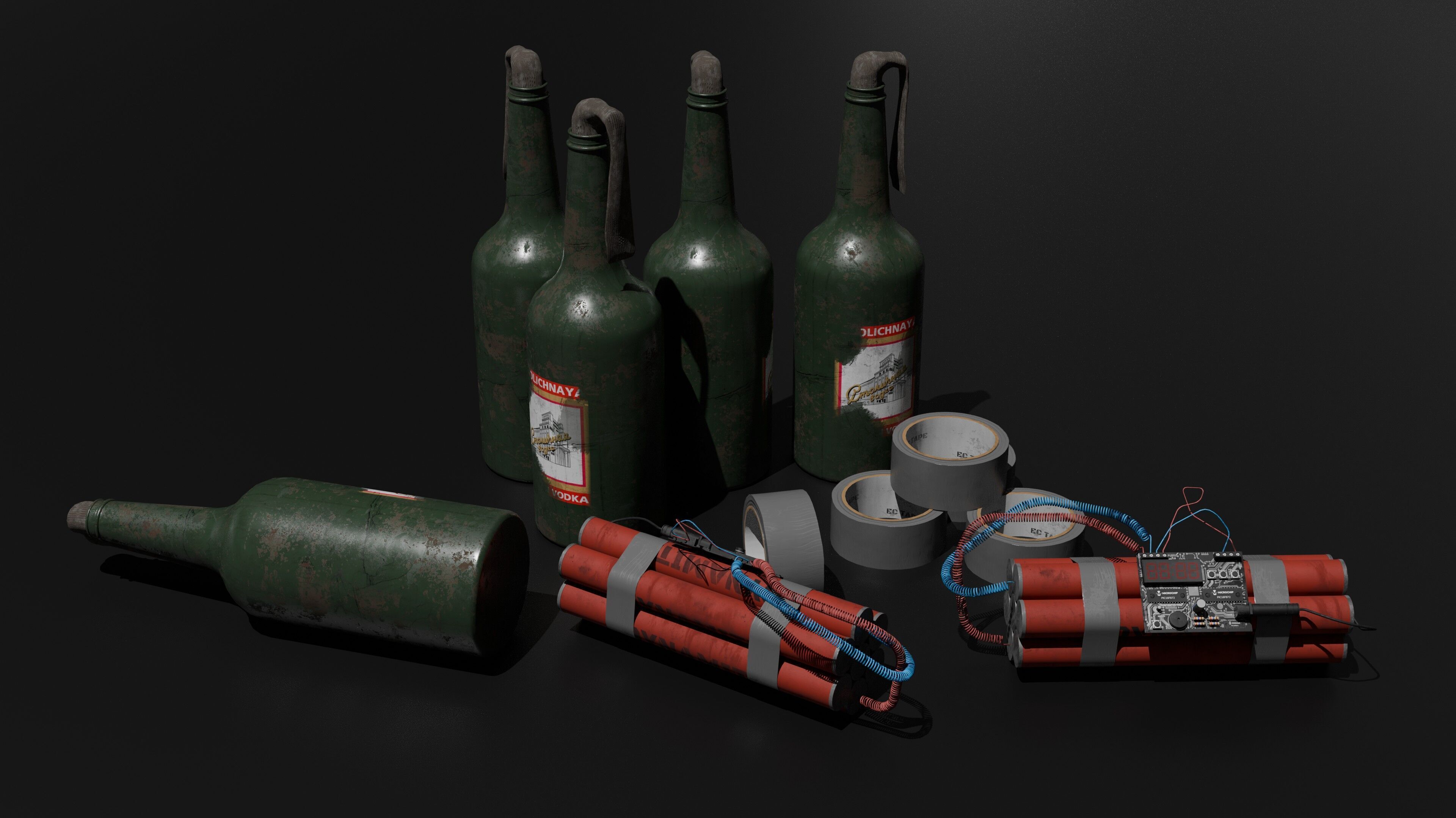 Molotov Cocktail - Dynamite Explosives Pack 3D model_1