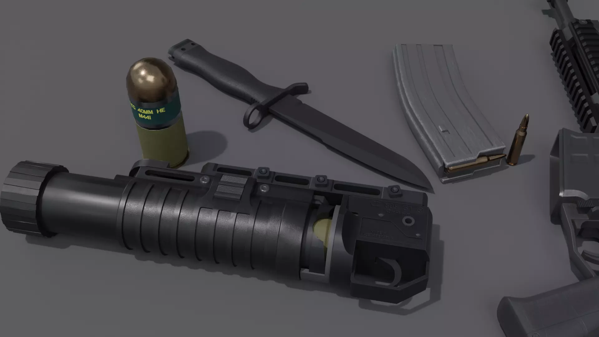 CZ BREN 2 Assault Rifle with Bayonet and Grenade Launcher Low-poly 3D model_4