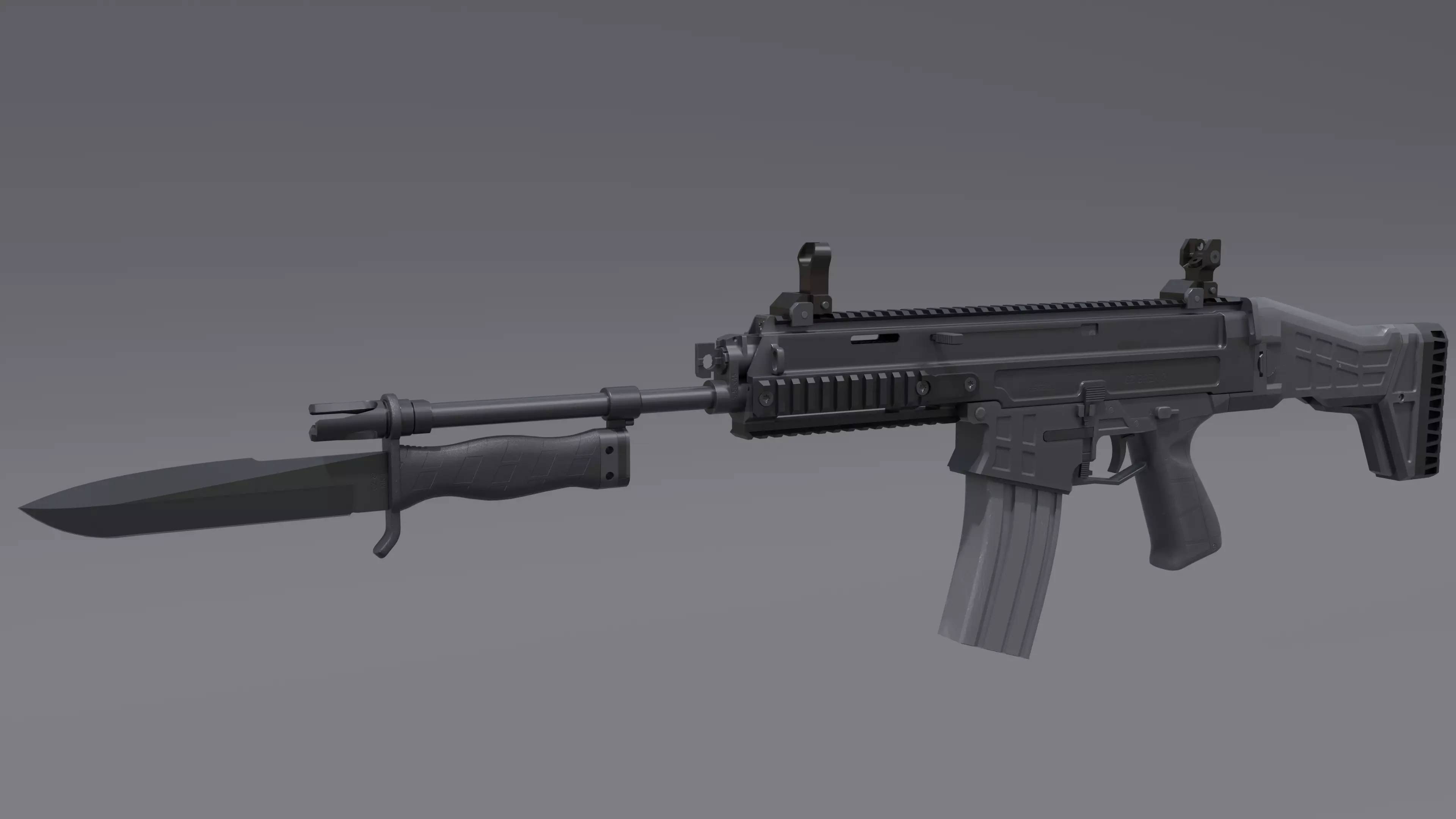 CZ BREN 2 Assault Rifle with Bayonet and Grenade Launcher Low-poly 3D model_1
