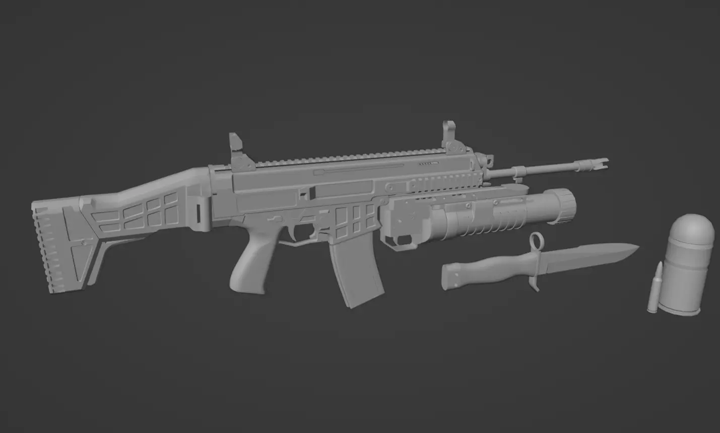 CZ BREN 2 Assault Rifle with Bayonet and Grenade Launcher Low-poly 3D model_6