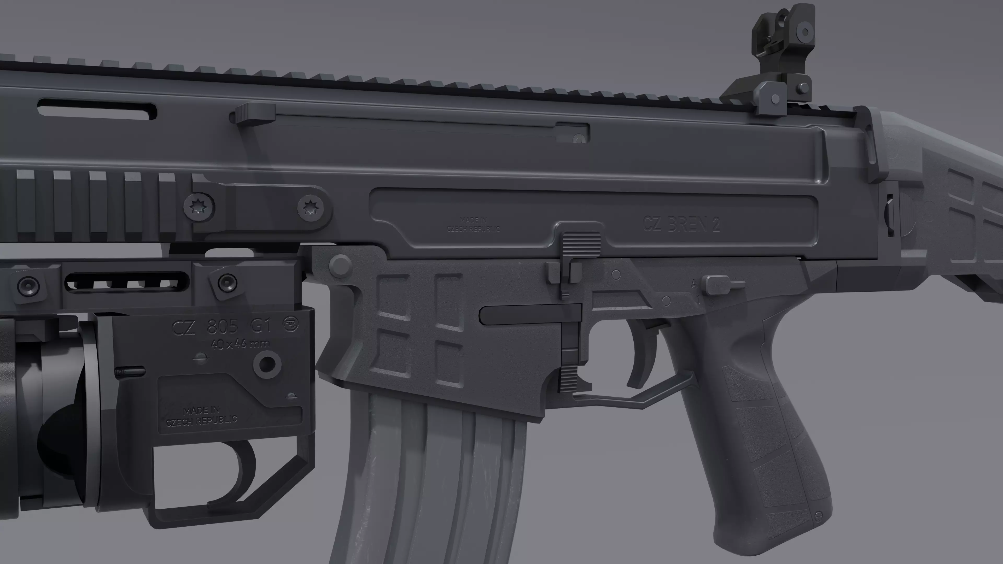 CZ BREN 2 Assault Rifle with Bayonet and Grenade Launcher Low-poly 3D model_3