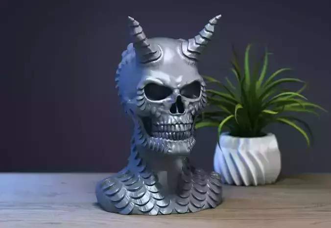 Skull dragon bust skull dragon sculpture