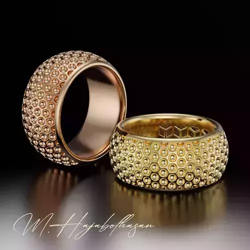 Honeycomb Pattern Gold Band Ring - 3D Printable Jewelry Model