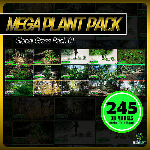 MEGA PLANT PACK - 15 Global Grass Pack 01 Low-poly 3D model