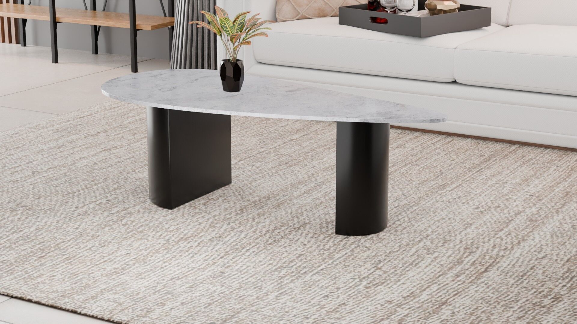 Modern Asymmetrical Marble Coffee Table Low-poly 3D model_7