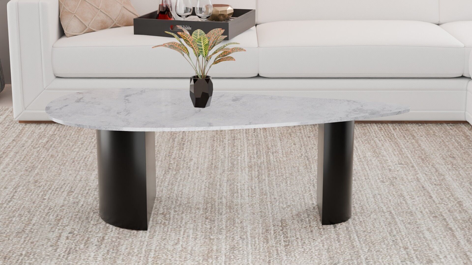 Modern Asymmetrical Marble Coffee Table Low-poly 3D model_1