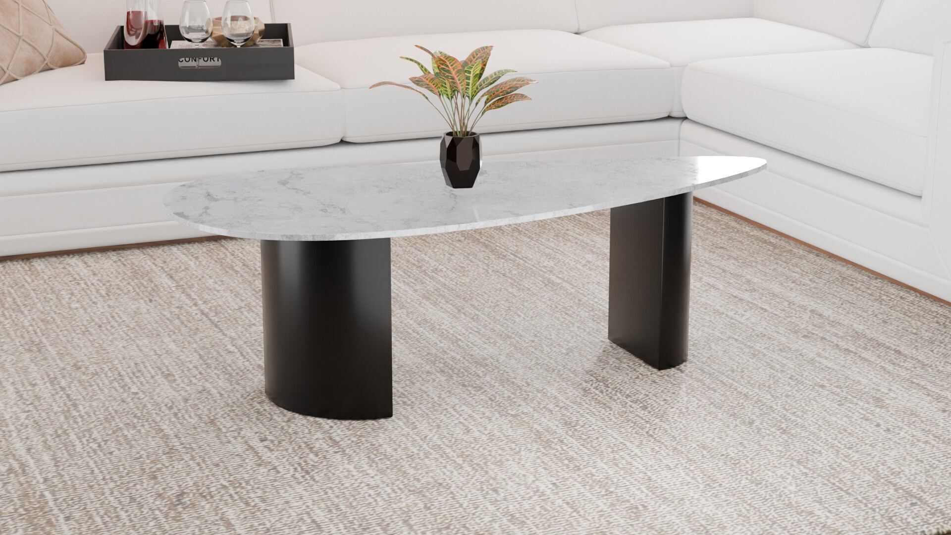 Modern Asymmetrical Marble Coffee Table Low-poly 3D model_3