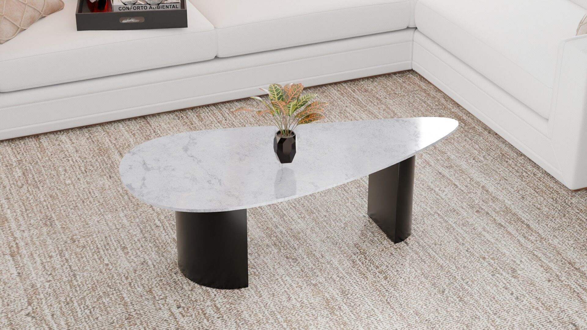 Modern Asymmetrical Marble Coffee Table Low-poly 3D model_5