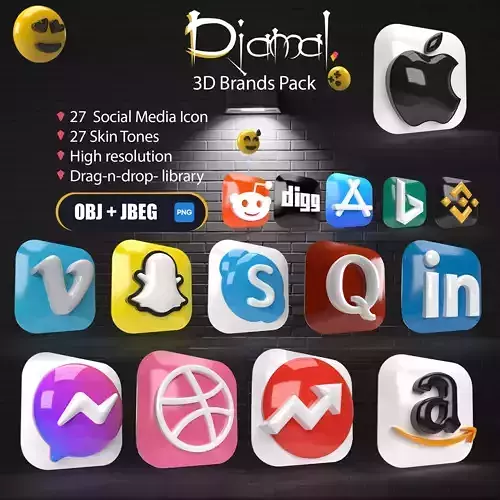 Modern 3D social media icons set  OBJ-GLB-GLTF  Social Network