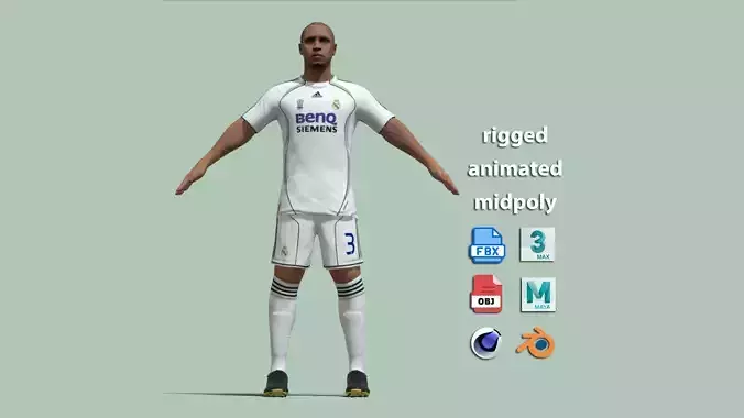 T-Pose Rigged Roberto Carlos Real Madrid 2006 3D model
