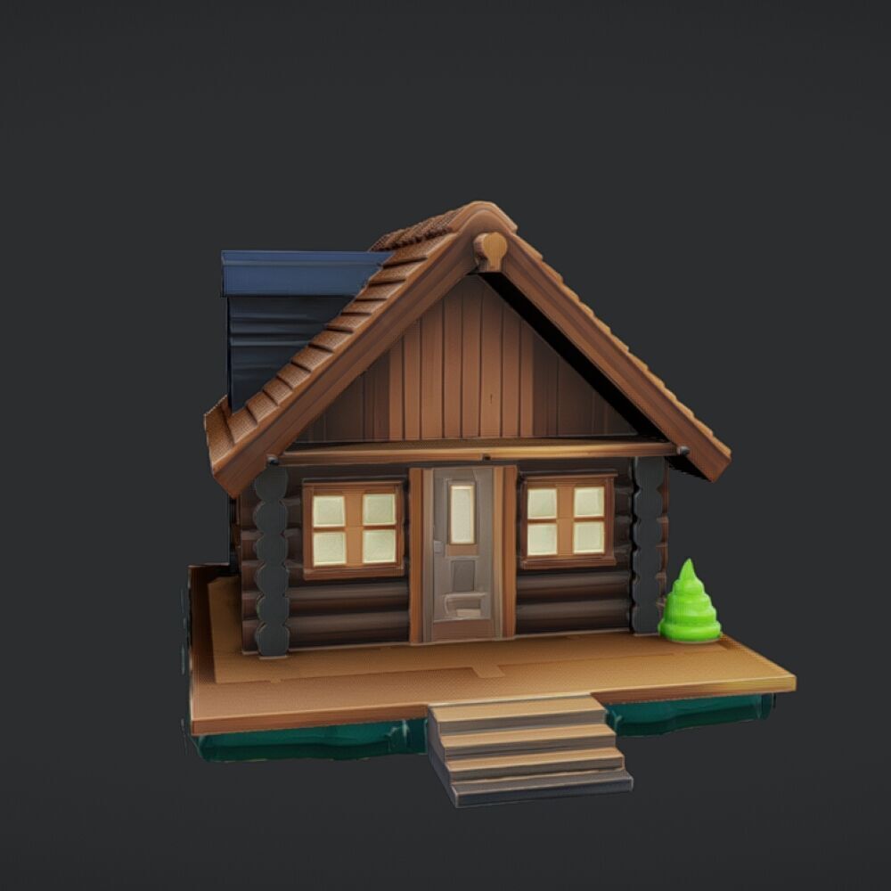 small wooden cabin 3D model_5