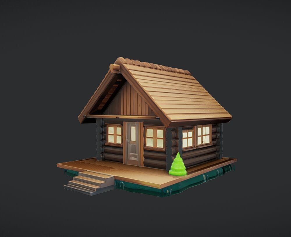 small wooden cabin 3D model_4