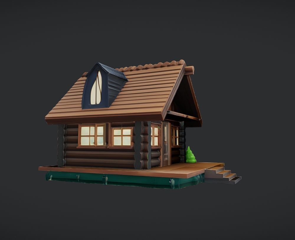 small wooden cabin 3D model_1