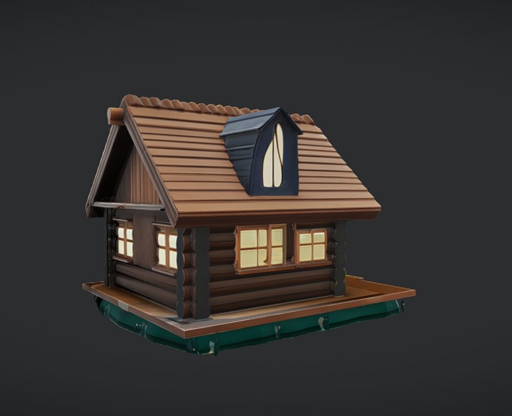 small wooden cabin 3D model_2